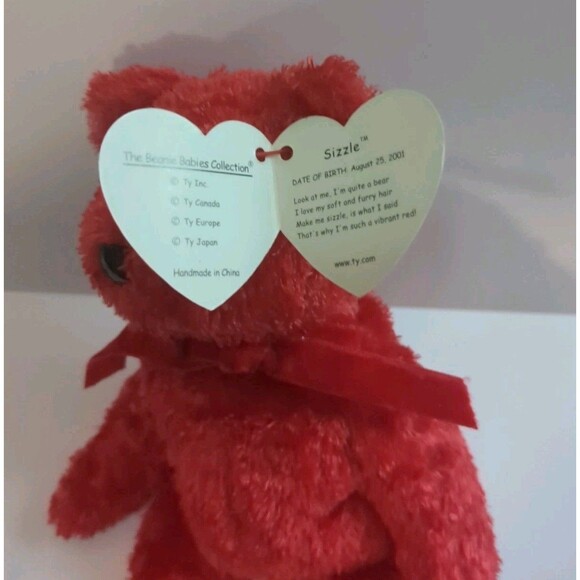 Ty Beanie Babies Collection Sizzle Red Bear Retired Plush 2001 NF New Face - Picture 7 of 8